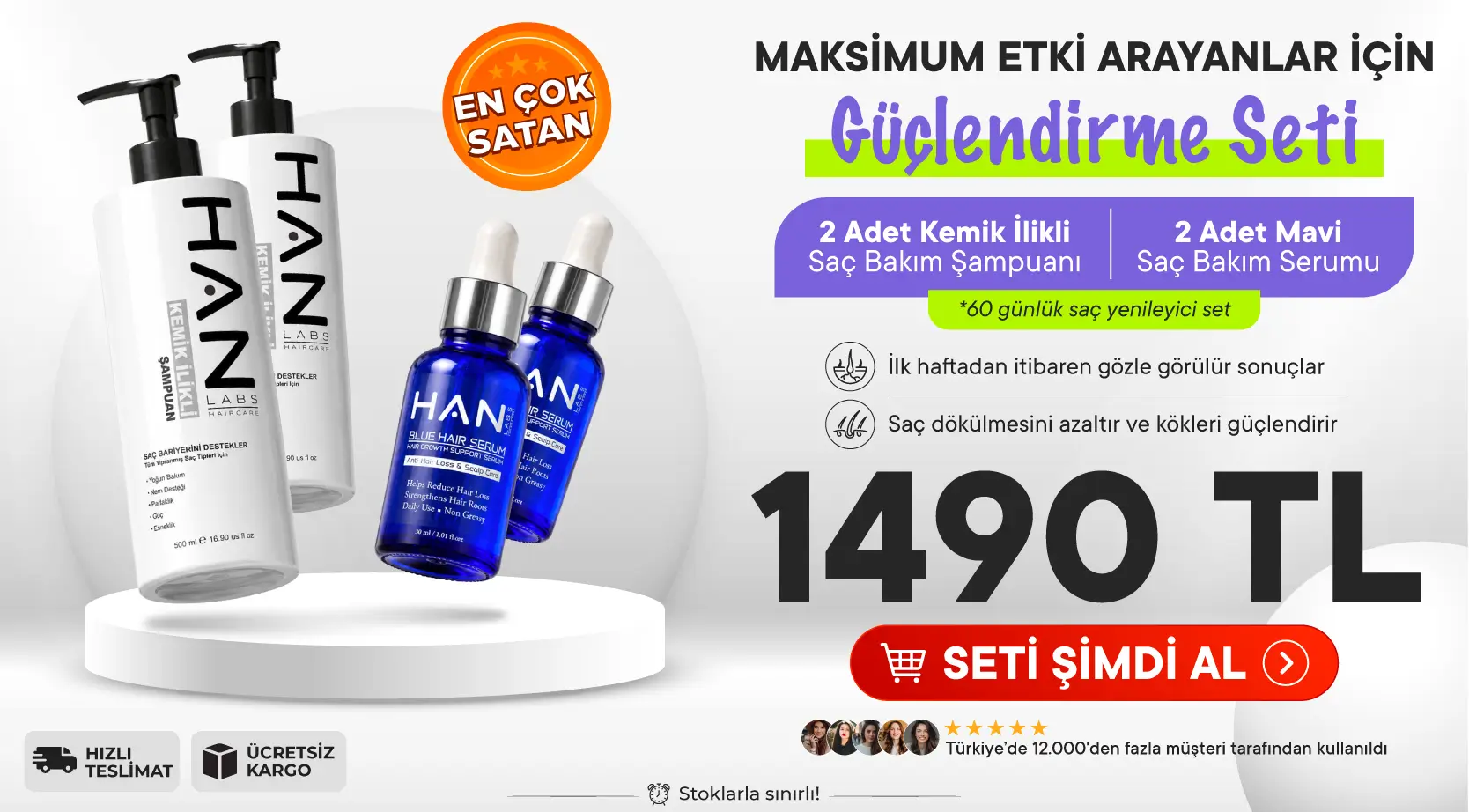 HAN LABS Güçlendirme Seti 2 şampuan ve 2 serum paketi